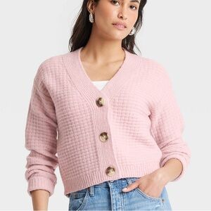Women's Cozy Knit Button Down Cardigan - Universal Thread Blush Pink M